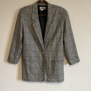 VTG SK & Company Plaid Blazer 8 Academia Careerwear Pads Jacket Black Gray